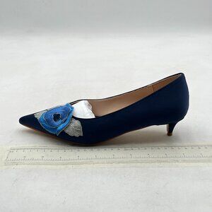 XYD Navy Office Event Dress Pumps Pointed Toe Kitten Low Heels Slip On Shoes